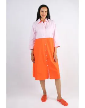A classic shirt dress is hard to beat and this Harvey dress is one for the wardrobe staple. In a fun stripe color, it features a top to bottom button through closure with a collar and full cuffed sleeves with a black color under cuff. In a midi length, th