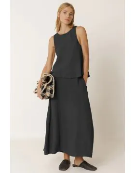 Indi and Cold Long Linen Bias Skirt In Carbon