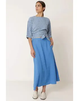 Indi and Cold Long Linen Bias Skirt In Blue