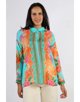 Johnny Was Edena Audrey Silk Shirt In Aqua