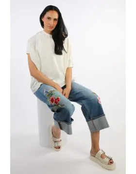 Johnny Was Advestia Embroidered Wide Leg Jean