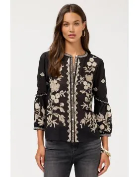 Johnny Was Scallop Shirt In Black