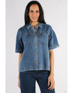 The Soft Denim Short Sleeve Dress is crafted from lightweight, breathable denim for all day comfort. Its relaxed silhouette and short sleeves along with front button closure, shirt collar and knee length look, make it a versatile staple, perfect for effor