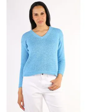 V Neck Tape Pullover By Jump In Blue