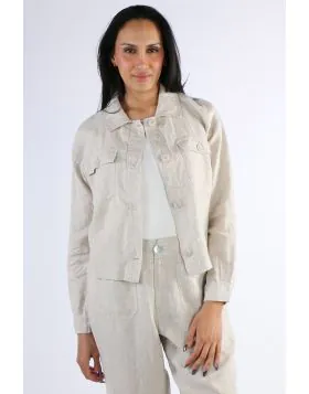 Crafted from soft yet durable linen, the flax coloured Jump Boxy Jacket is an ideal choice for spring and summer outerwear. It features front patch pockets with flaps, full sleeve length with cuffs and single button closure, colour matched front button fa