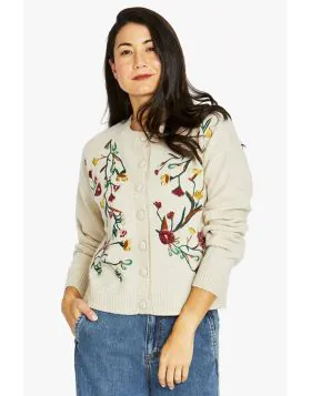 Floral Embroidered Cardigan In Oat By Jump