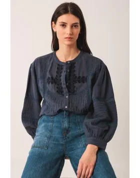 Indi and Cold Romantic Cotton Shirt In Navy