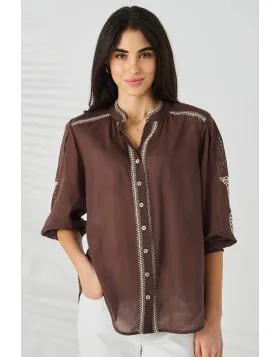 Lania Chloe Applique Shirt In Chocolate
