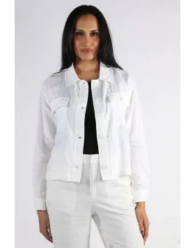Linen Boxy Jacket By Jump In White