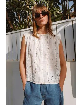 Indi and Cold Stamp Print Shirt In Ecru