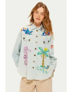 Me369 Adelyn Embroidered Shirt In Denim