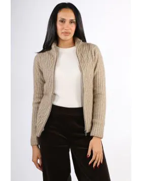 Merino Snug Zip Up Cardi In Natural