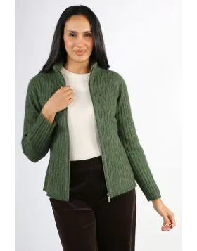 Merino Snug Zip Up Cardi In Grass