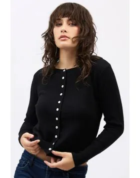 Mia Fratino Slim Essential Cardi In Black
