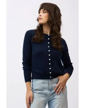 Mia Fratino Slim Essential Cardi In Navy