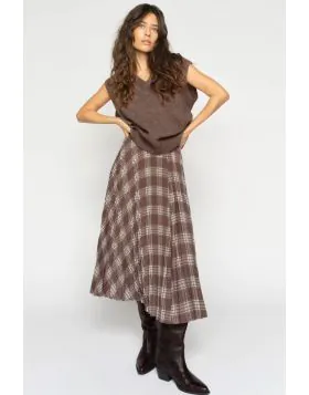 Mos Mosh Chari Chaz Plisse Skirt In Check