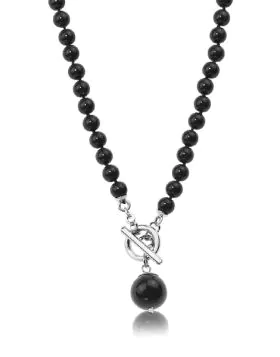 Jantan Bead Drop Necklace In Black