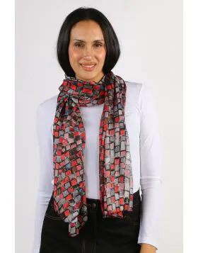 Namaskar Mosaic Silk Scarf In Red