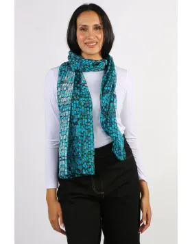 Namaskar Mosaic Silk Scarf In Turquoise