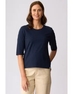 While this exact top brings a minimal aesthetic to casual wardrobes. This versatile, solid brown tee features a comfortable crew neckline, straight hemline, and elbow length sleeves designed for effortless everyday wear and layering.COH1163.
