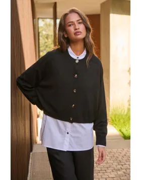 Naturals Panelled Crop Cardi In Black