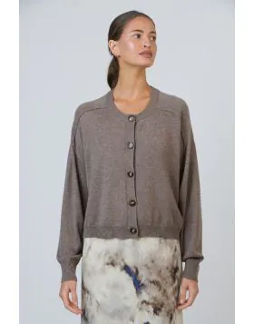 Naturals Panelled Crop Cardi In Taupe