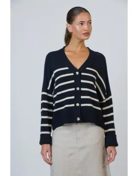 Naturals Slouchy Cardi In Stripe Ink
