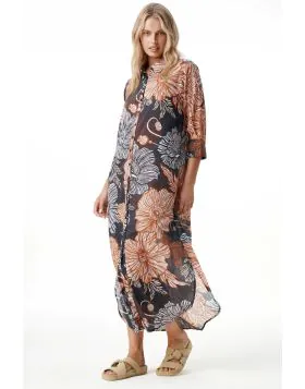 One Season Desert Poppy Long Daisy Dress In Black