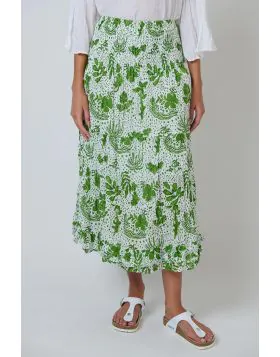 Namastai Shirred Layered Maxi Tiered Skirt In Green
