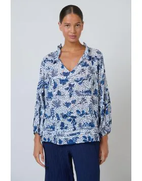 Namastai Ruffle Collar Shirt In Navy