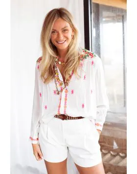 Palace Du Soleil Embroidered Blouse In White