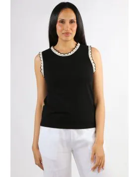 Ping Pong Francesca Lace Trim Top In Black