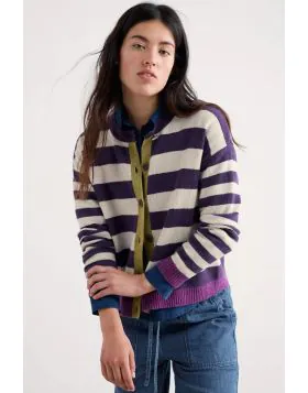 Seasalt Contrast Pinwell Cardigan In Berry