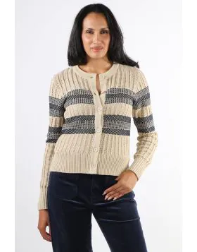 POL Sable Striped Cardi In Pebble Ink