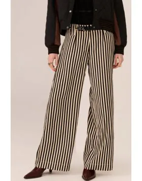 Pol Dara Belted Striped Pant In Ivory