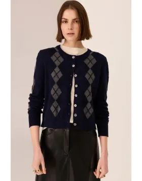 Pol Loren Argyle Cardigan In Navy