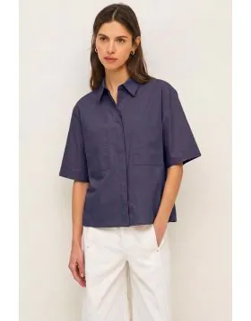 Yerse Double Pocket Poplin Shirt In Navy