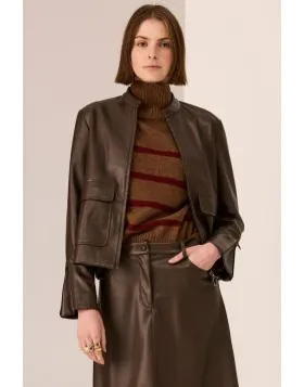 POL Hugo Vegan Leather Jacket In Chocolate