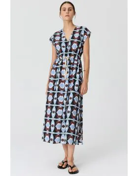 Pol Thyra Tie Waist Midi Dress In Print