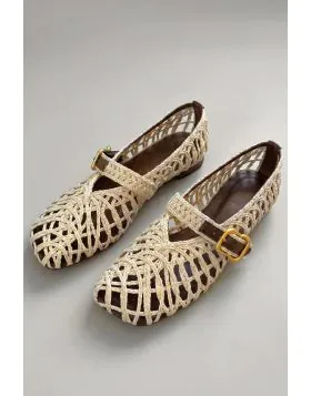 Sempre Di Raffia Mary Jane Flat In Natural