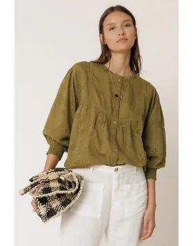 Indi and Cold Schiffli Embroidery Shirt In Khaki