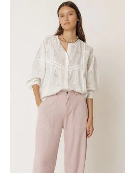 Indi and Cold Schiffli Embroidery Shirt In White