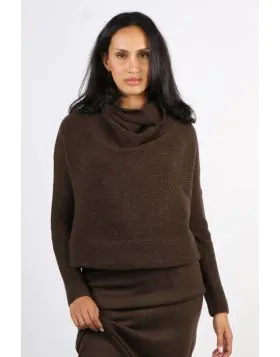 Cashmerism Ribbed Cowl Neck Crop Top In Chocolate