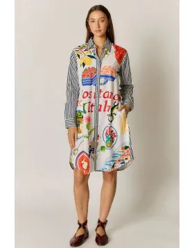The Rubyyaya Sicily Dress brings together relaxed proportions and thoughtful detail for a confident take on the everyday dress. Crafted from 100% Cotton, the silhouette is finished with stripe mix shirt dress with Mediterranean print, stripe sleeve and ba