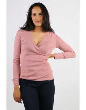 Spanner Wrap Front Sweater Top In Rose