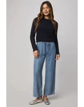 Amazing news. We created our best selling Angie Pant in indigo! These can be worn just about anywhere from WFH to weekend outings. Its topped with a unique roped drawcord on a stretchy waist with seamed patch pockets. And, we just love the wide leg silhou