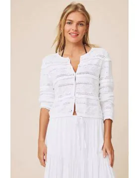 An elevated cardigan with a soft, textured feel. Designed with intricate stitch detailing and an easy, slightly cropped fit, it's the kind of layer that pulls everything together.Soft knit with allover textured stitch detail. Button front cardigan style. 