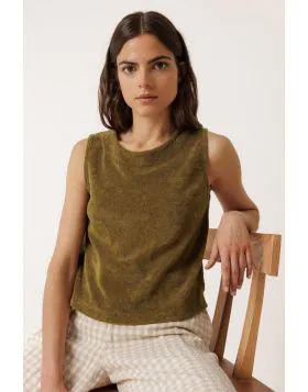 Indi and Cold Terry Crop Top In Khaki