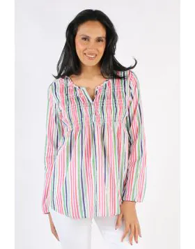 Threadz Gathered Stripe Tunic In Multi