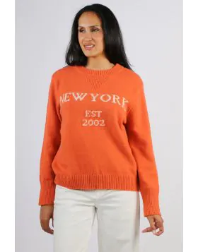 Threadz New York Knit Jumper In Maple Orange